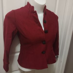 Coldwater Creek Knit Jacket Front Designer Buttons Burgundy Red Sz 8p